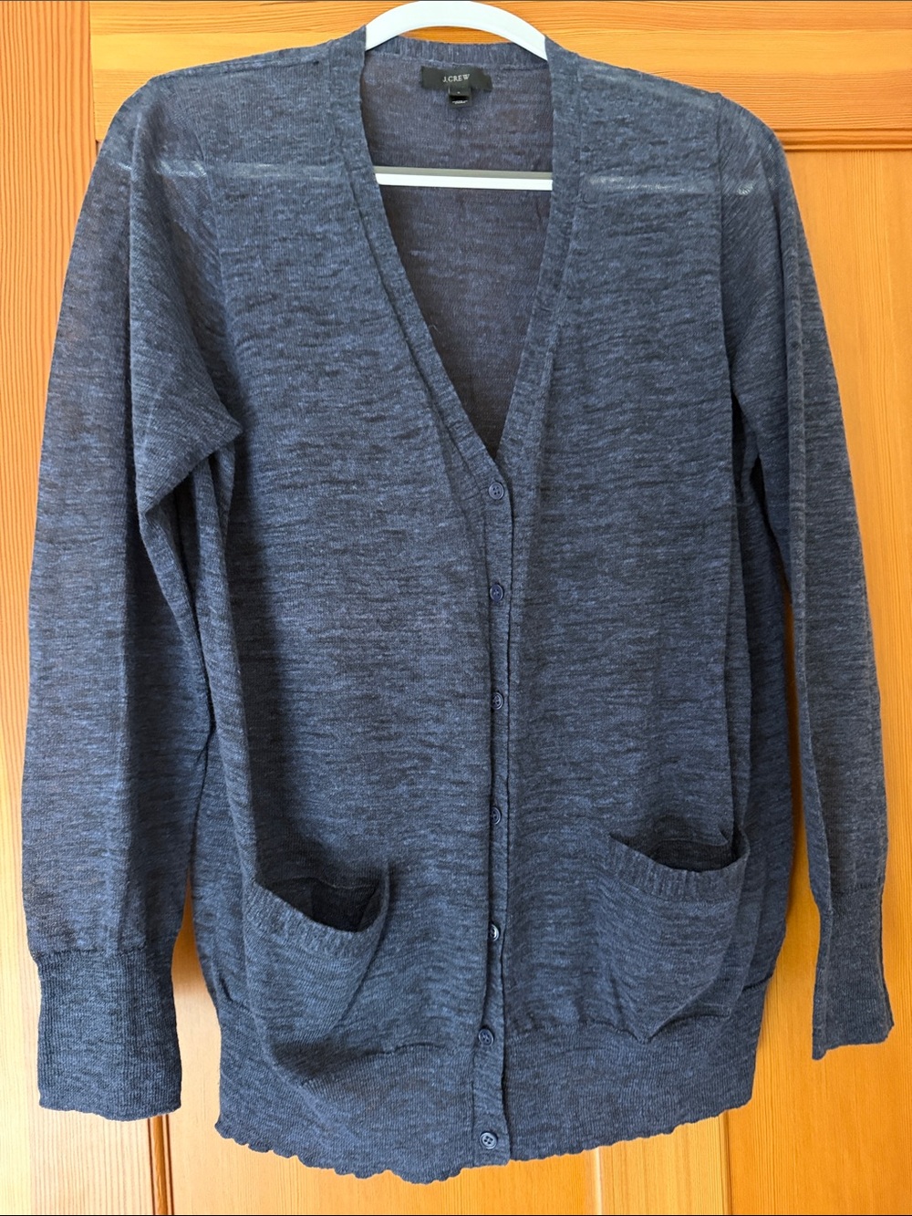 J. Crew Heathered Navy Blue V-Neck Button Cardigan size Large